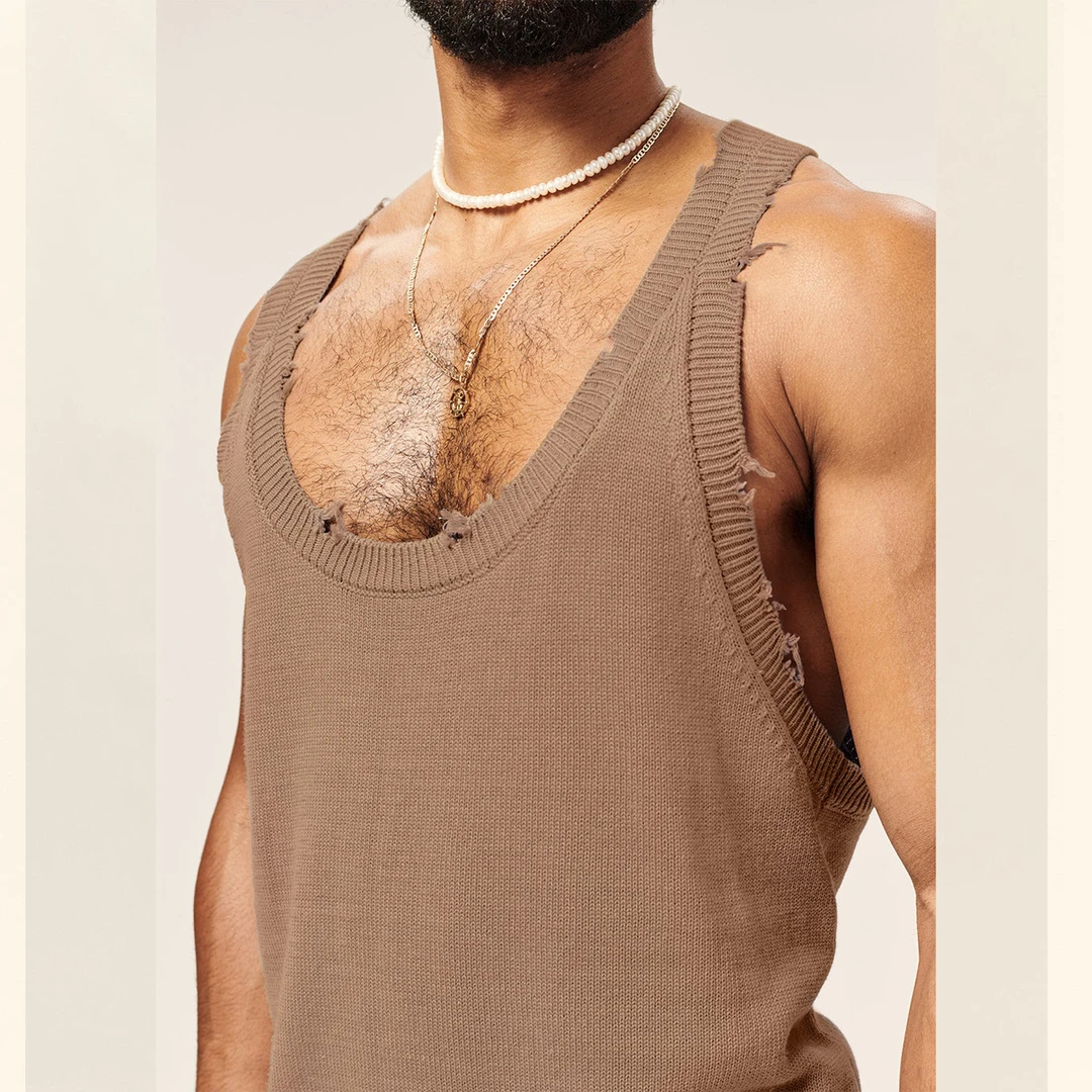 【无界国潮】欧美男装针织无袖背心宽松休闲上衣吊带上衣无袖t恤男