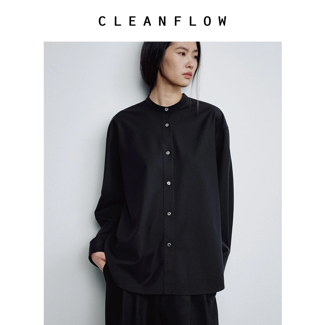 CLEANFLOW | 精纺羊毛立领松身气质衬衫女高级感2025秋季新款上衣