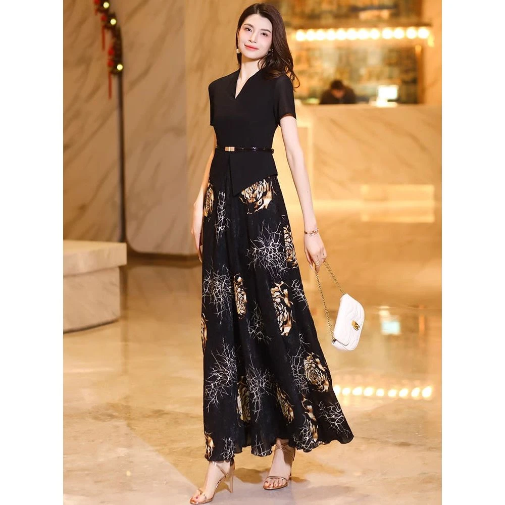 哥弟阿玛施正品【断码】假两件雪纺连衣裙夏2025新款时尚气质修身