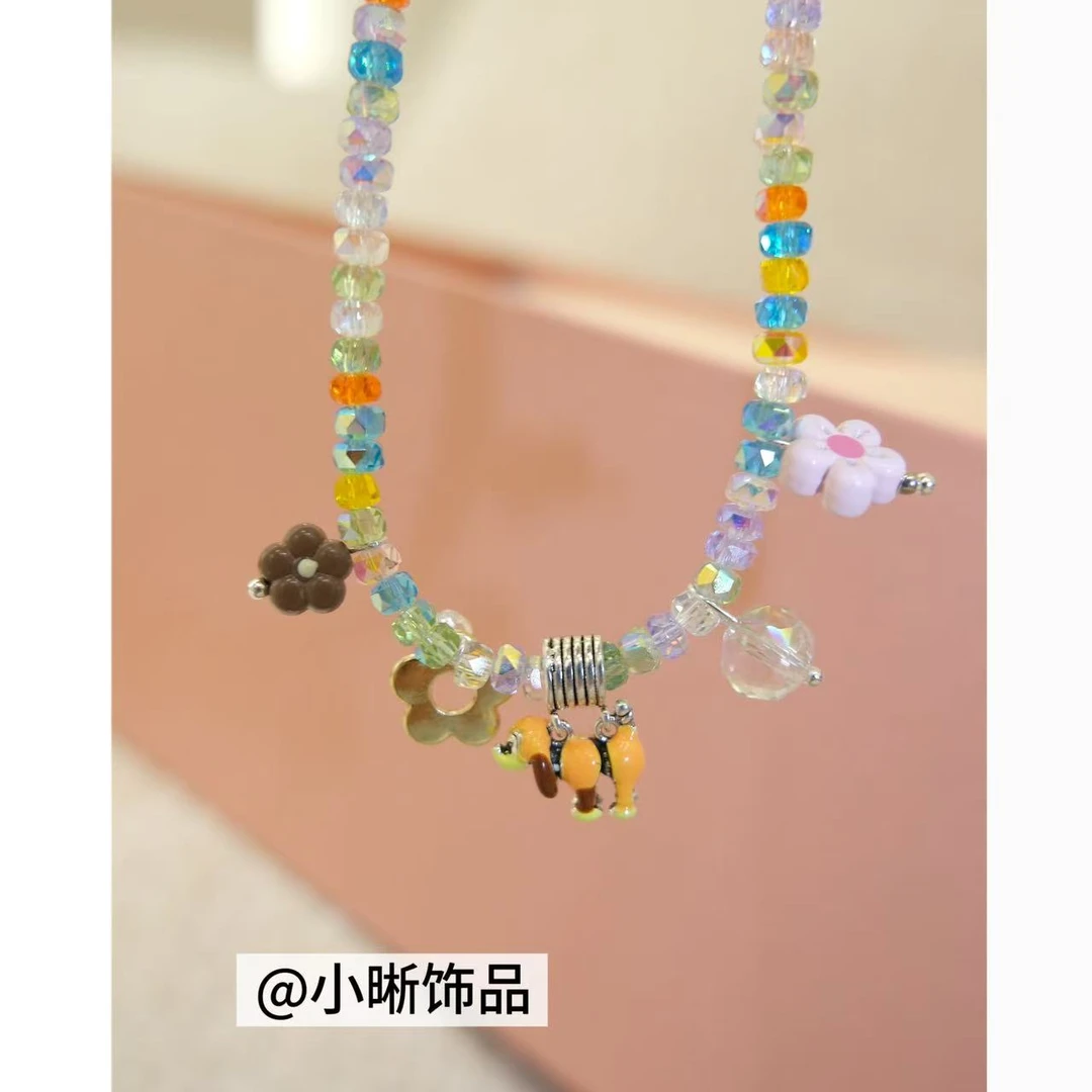 铜合金锆石项链 小众设计百搭花朵狗狗大象晶晶项链46706