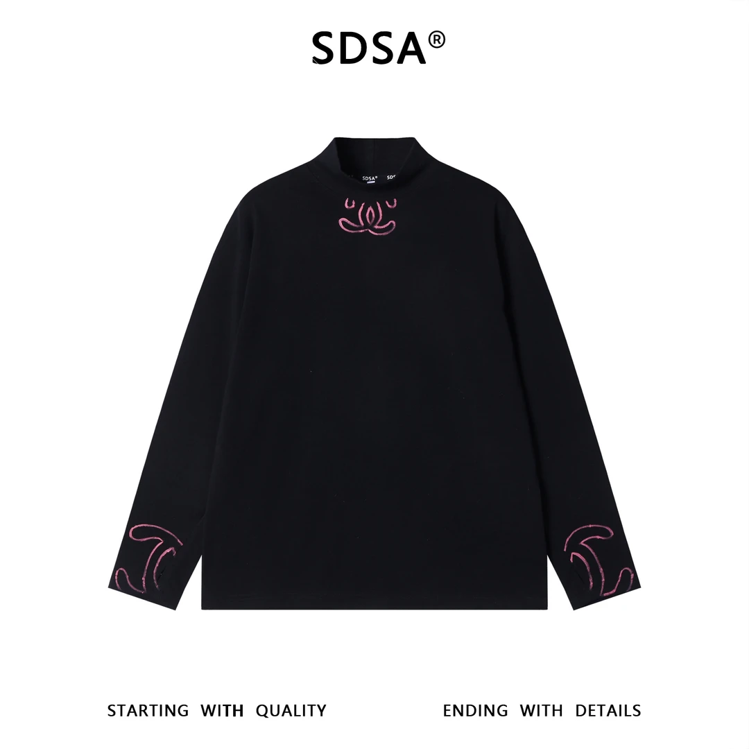 SDSA男士秋冬新款痞帅男装简约轻奢撞色字母印花立领长袖T恤百搭