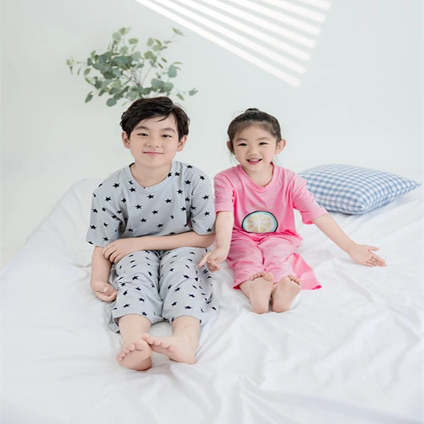 儿童莫代尔睡衣夏季薄款短袖家居服套装宽松韩版休闲男童空调服女