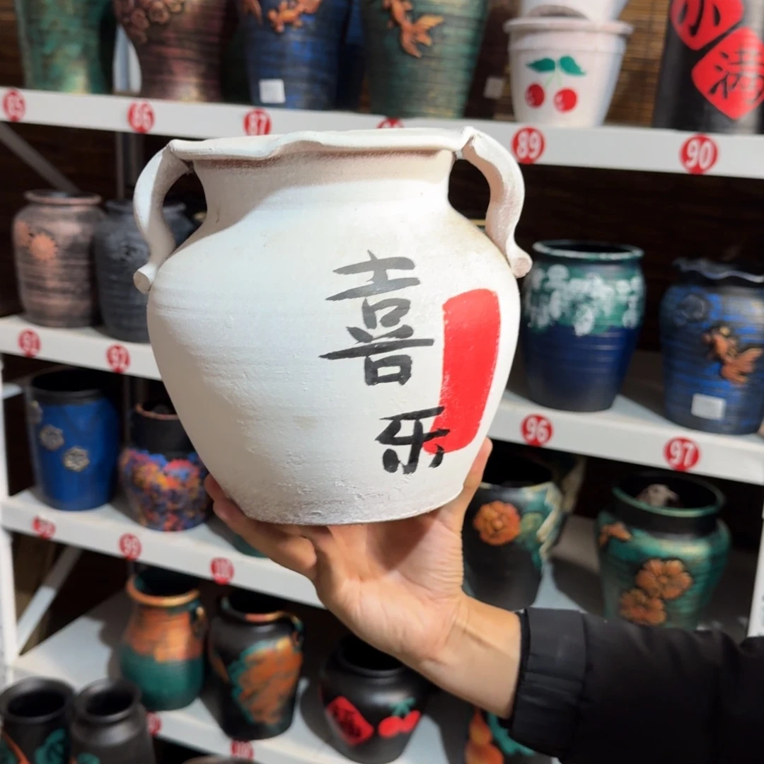 红陶浮雕花盆炸炸炸