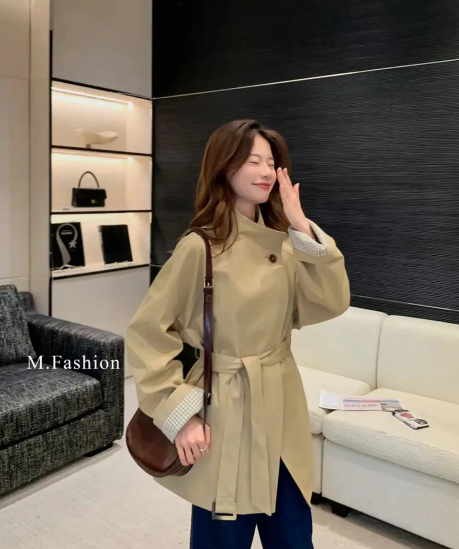 中长款风衣女春季新款廓形卡其色气质小个子韩版一粒扣外套
