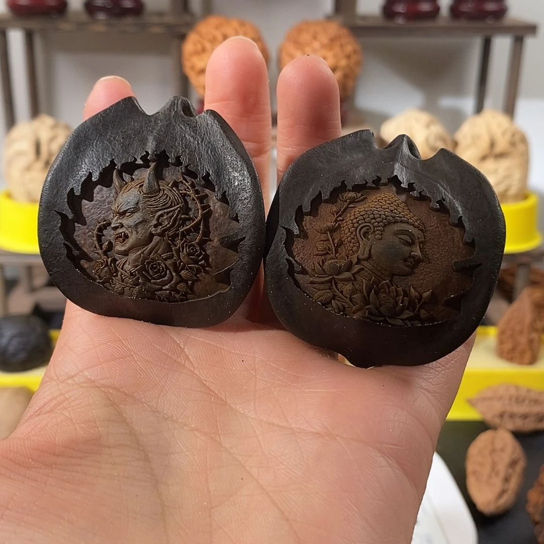 吊坠文玩核桃橄榄核三面精雕善恶