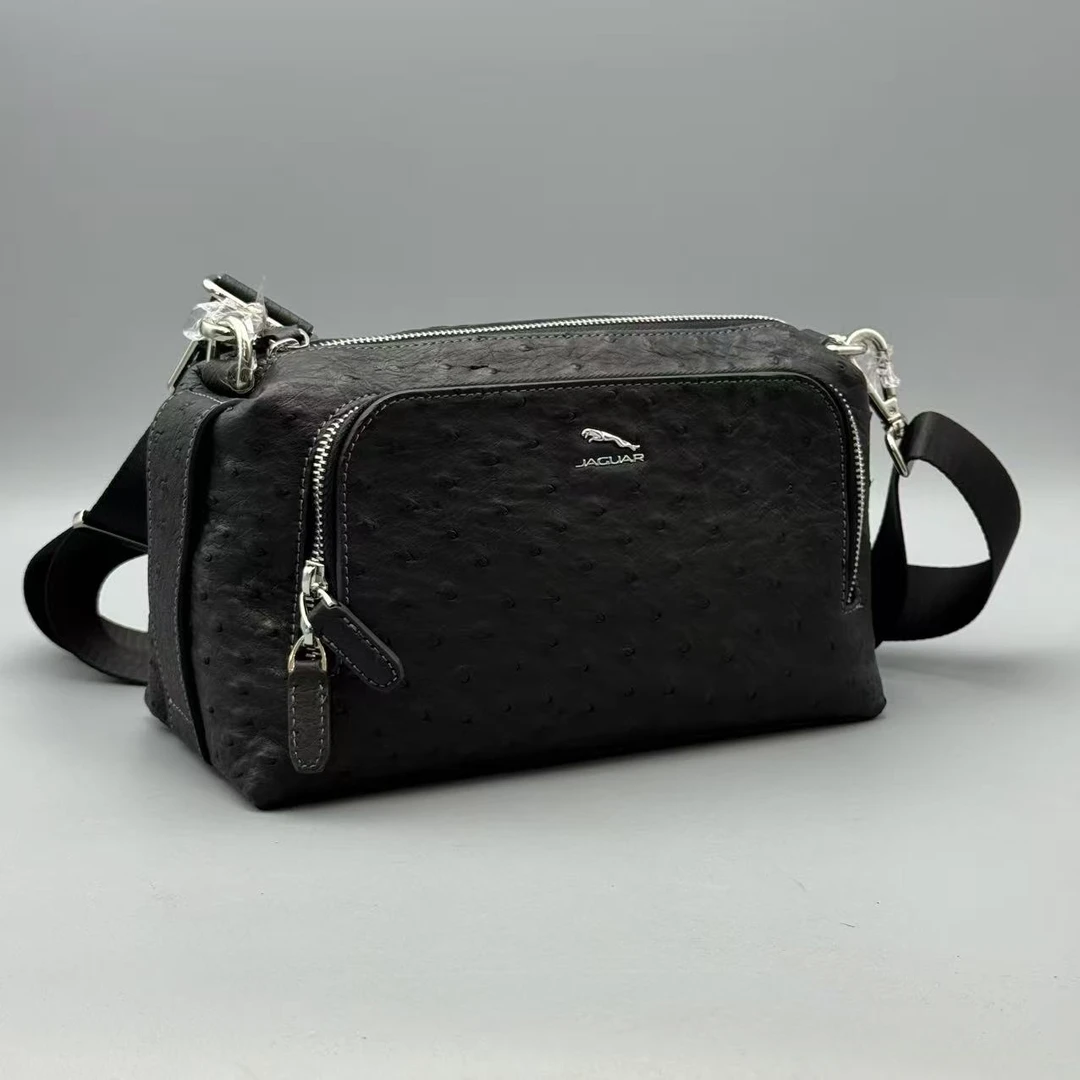 双根耐磨拉链多层款鸵鸟皮纯色斜挎包商务高奢百搭肩包143101