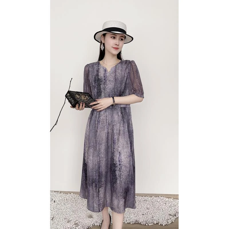 【新款上新】2025夏季时尚妈妈连衣裙夏装减龄印花衬衫式连衣裙2528