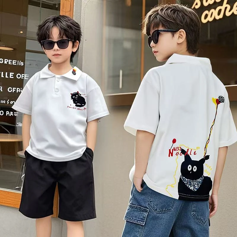 男童翻领POLO衫夏款新装刺绣工艺潮童百搭款POLO衫中大童单上衣