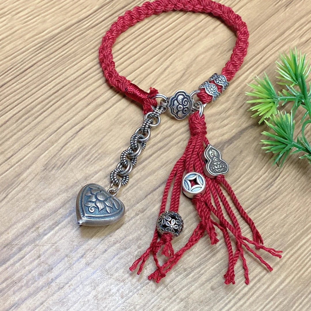 925银手链 英英手工錾刻银手绳