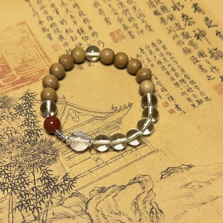 【吉祥礼】心经-迈索尔正区老山檀（老料）南红水晶单圈手串