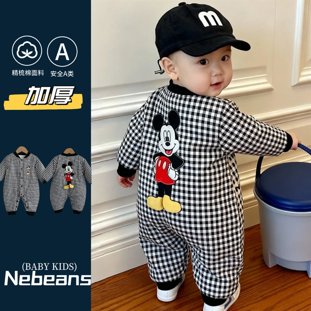 25冬款新品加绒男女宝宝连身衣外出服卡通唐老鸭婴儿冬天保暖棉服