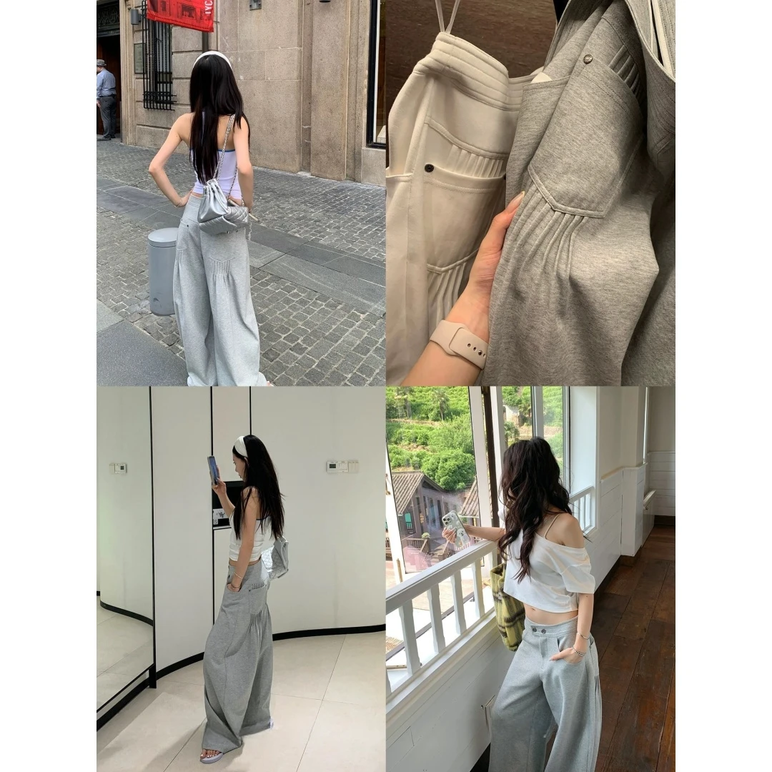 夏日LIVE挺阔感高棉方腰头褶皱休闲裤 80959