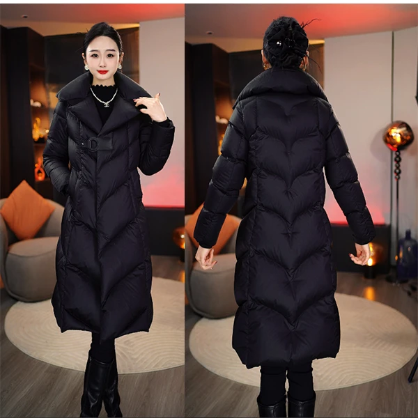 时尚气质保暖90绒女2024年冬季新款白鸭绒中长款极寒系列羽绒服