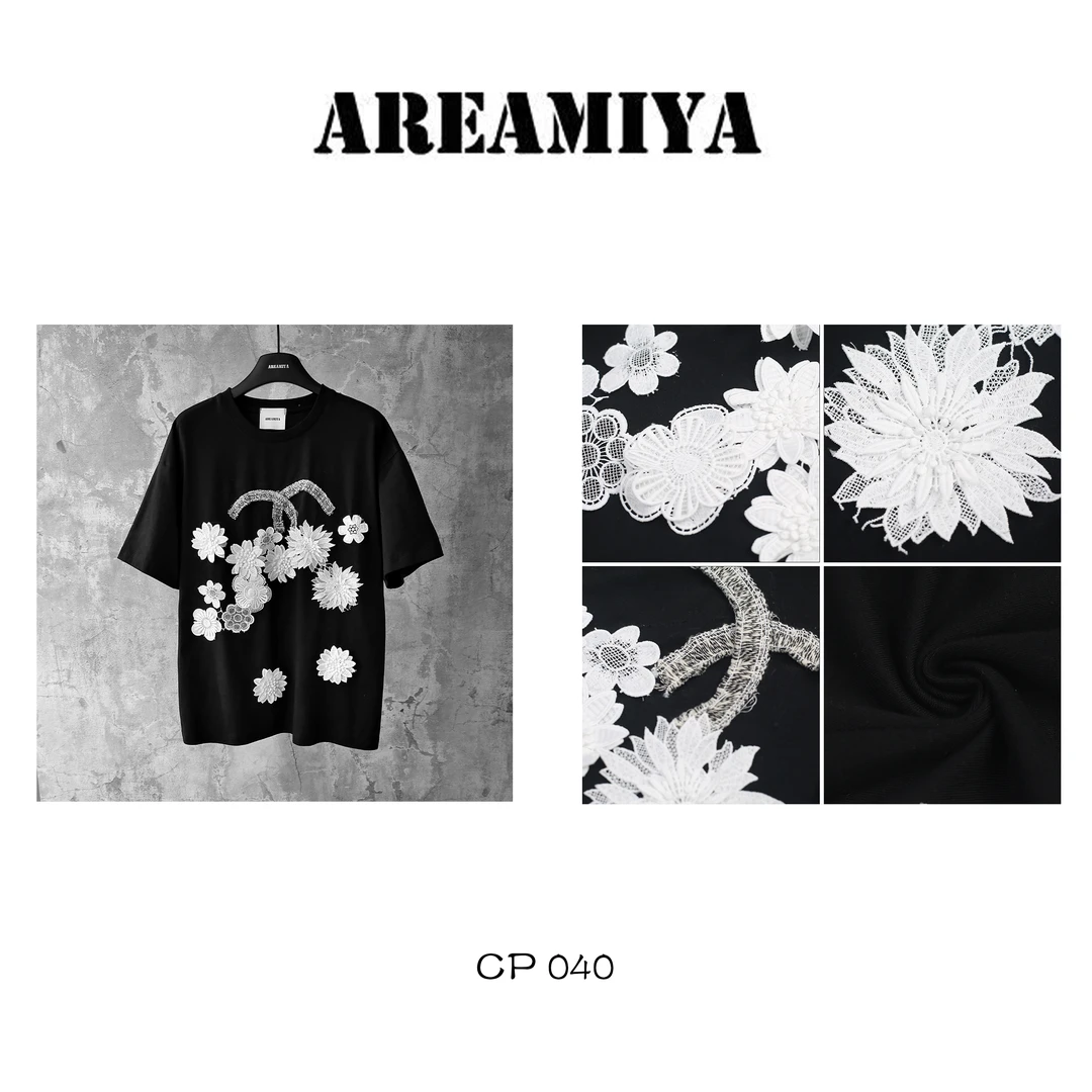 预2【盛开】复古蕾丝花卉圆领T   CP040