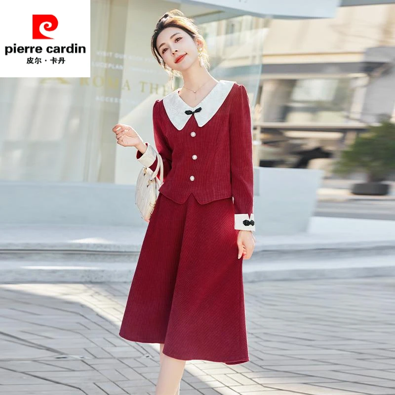 小香风盘扣套装裙子女2024春装新款复古灯芯绒半身裙国风两件套潮