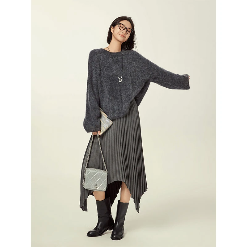 美洋MEIYANG 柳叶半裙 设计感不规则百褶裙