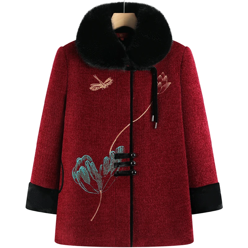 中老年女装冬装毛呢外套大码妈妈装加绒保暖毛领大衣冬季老人衣服