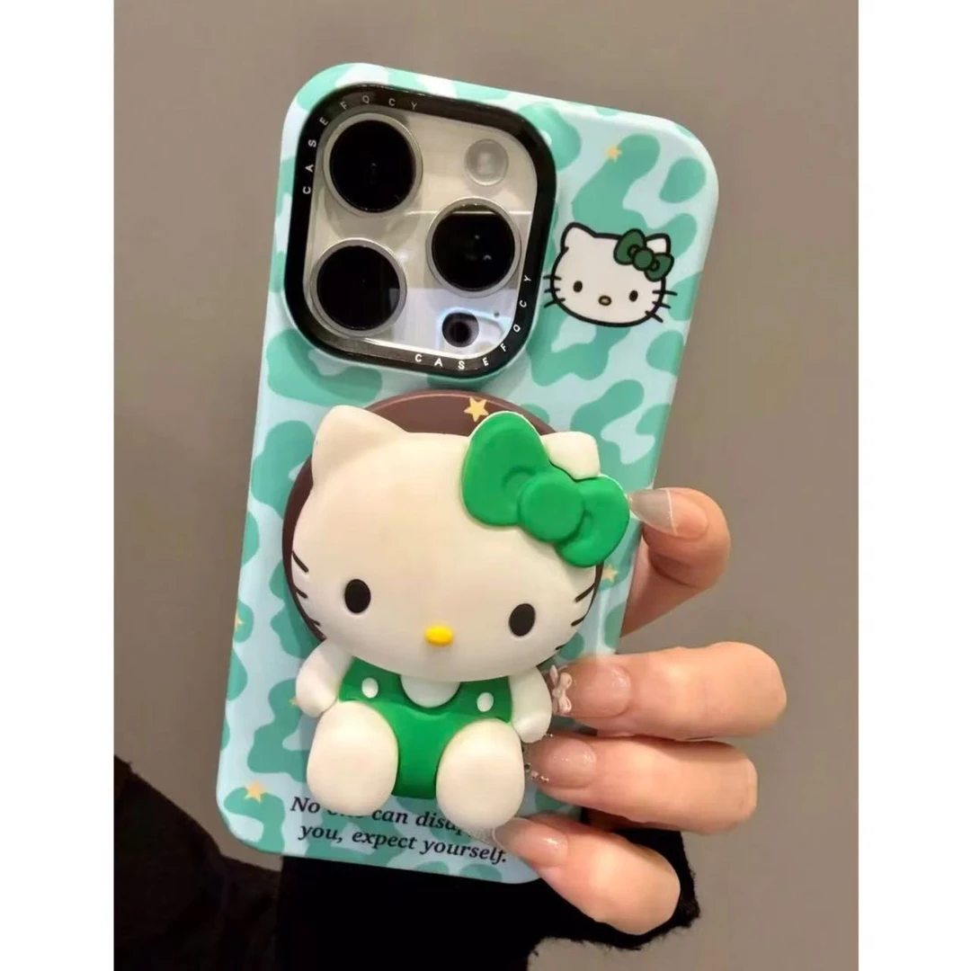 韩系绿豹纹Kitty适用iPhone16promax手机壳苹果15Pro少女14/13