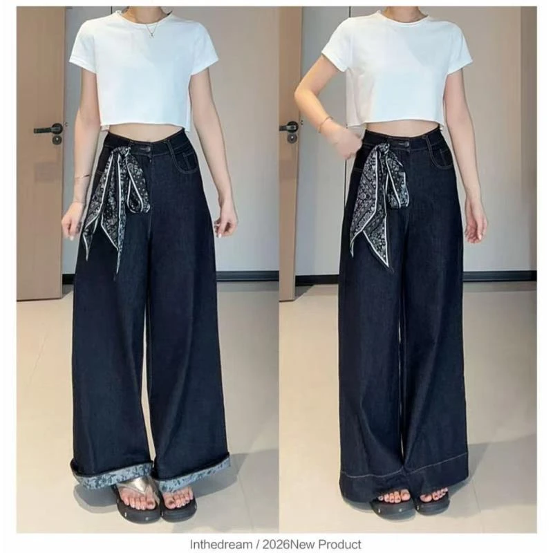 高腰2025年秋季宽松复古阔腿牛仔裤休闲百搭网红显瘦拖地裤子女潮