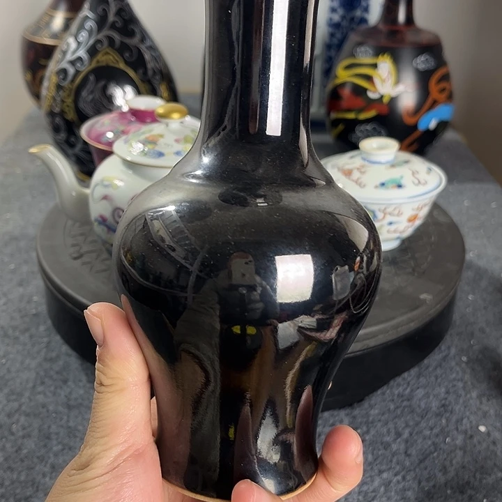 摆件陶黑色单色釉瓷器瓶