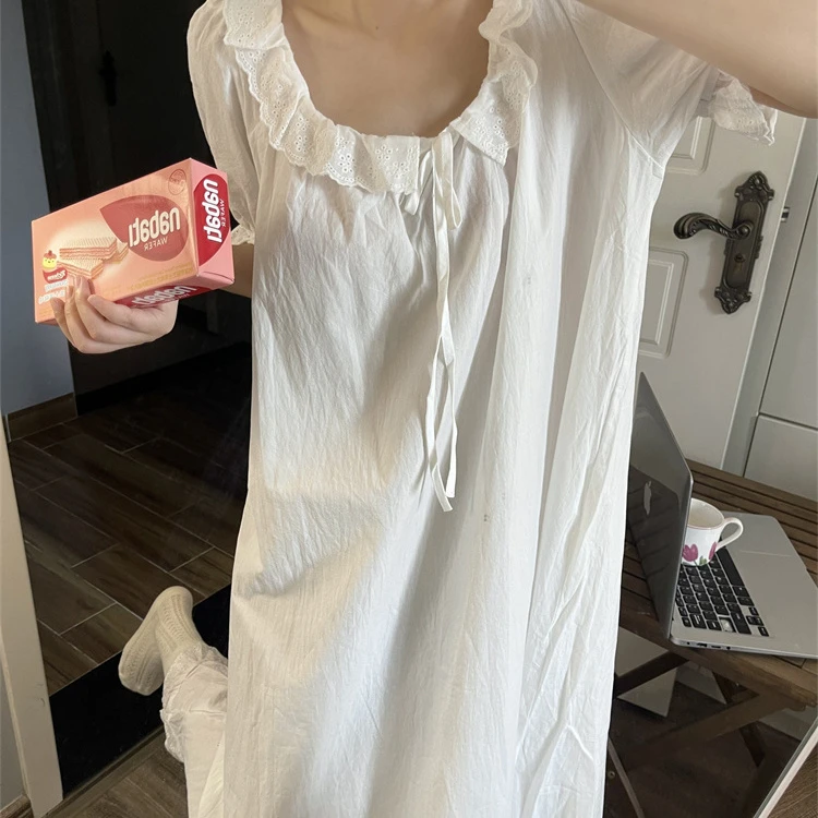 夏季薄款简约宽松睡裙女网红爆款2025新款蕾丝韩版可外穿家居服女