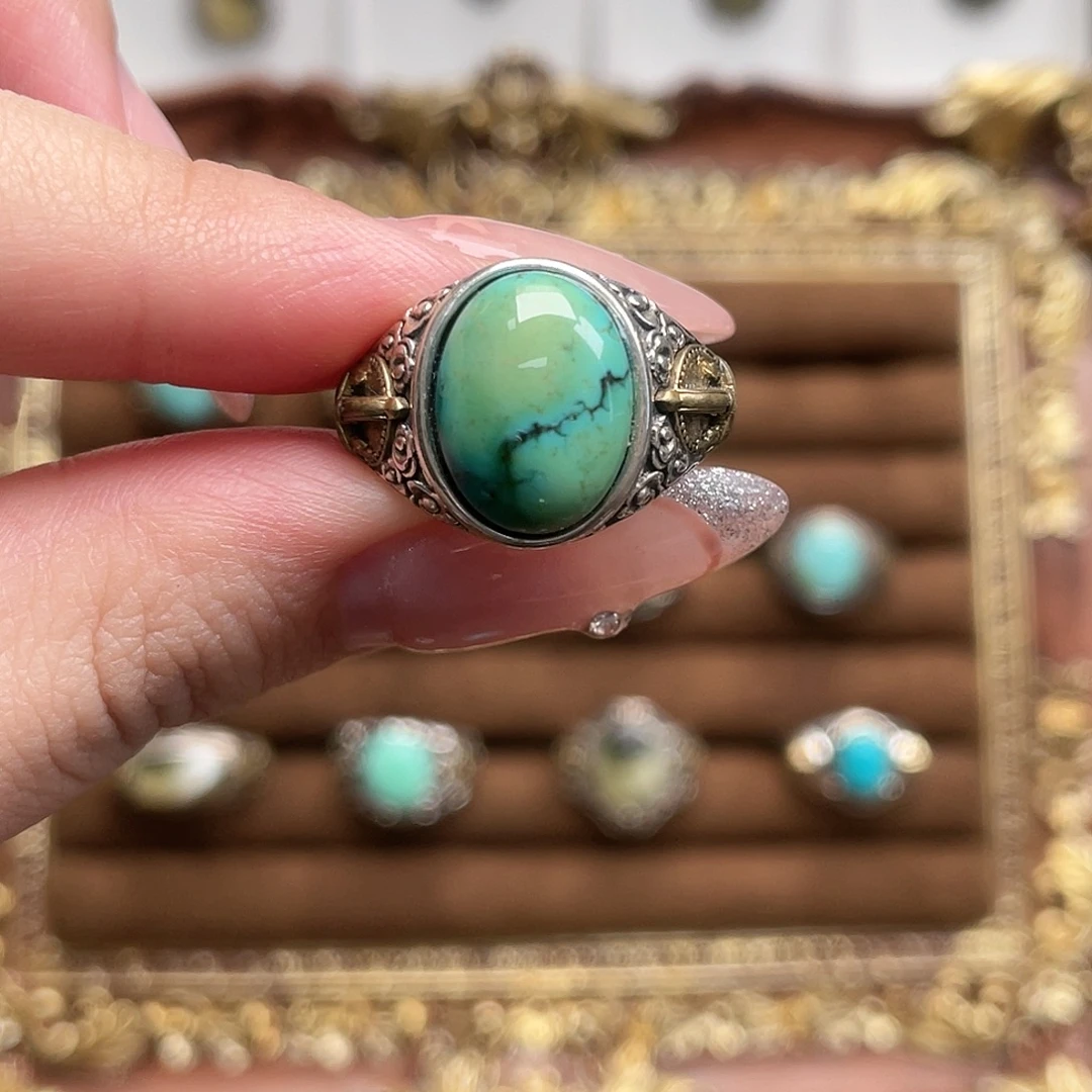 绿松石银S925镶嵌戒指