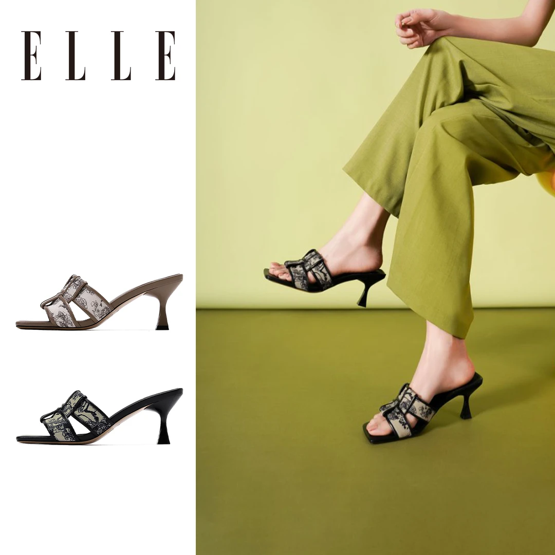 ELLE真皮复古半拖鞋女士外穿2025新款小香风时尚精致高级感凉拖鞋