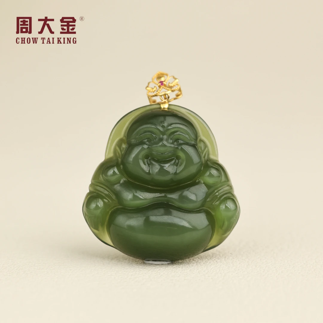 【周大金玉石】18k金和田玉碧玉佛公吊坠-D10973-臻