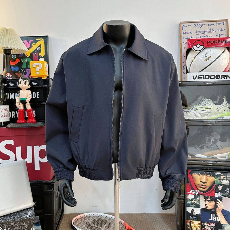 藏青色短款美式飞行服夹克男2025春季潮牌高级感宽松休闲翻领外套