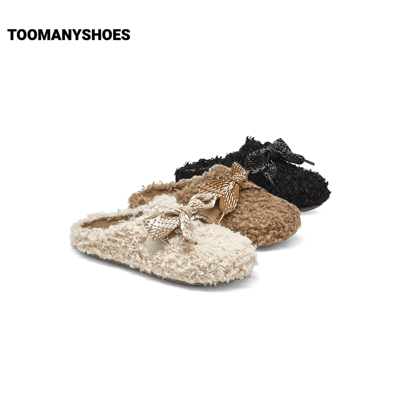 【达人T】Toomanyshoes女鞋2025垂耳兔平底冬季时尚毛拖厚底