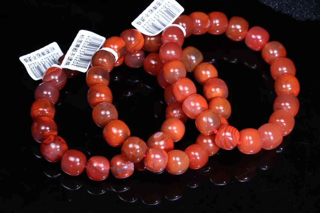 2原矿无优化天然南红玫红火焰纹老型单圈12mm左右多样性发一串