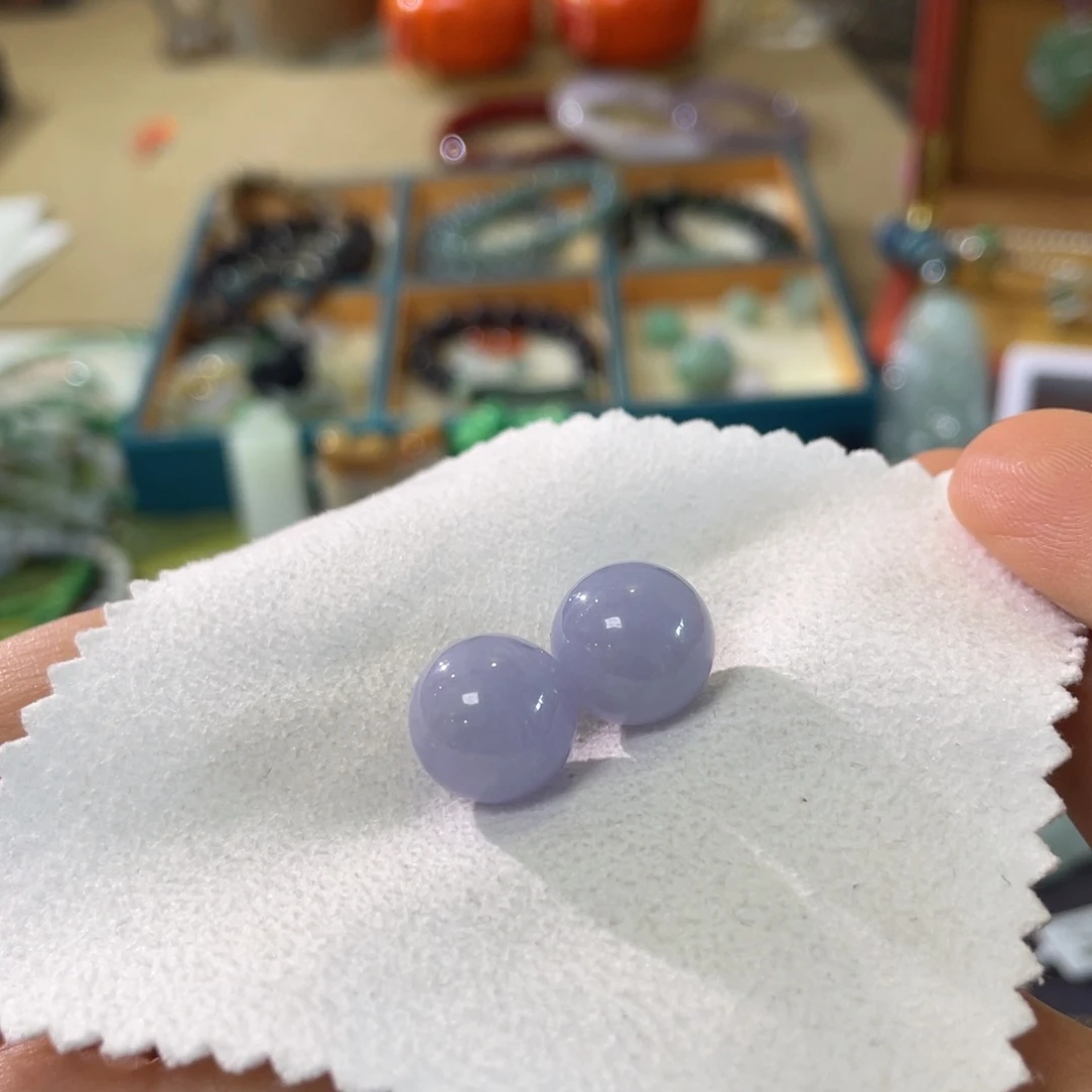 翡翠未镶嵌颈饰冰紫卡12.5一对