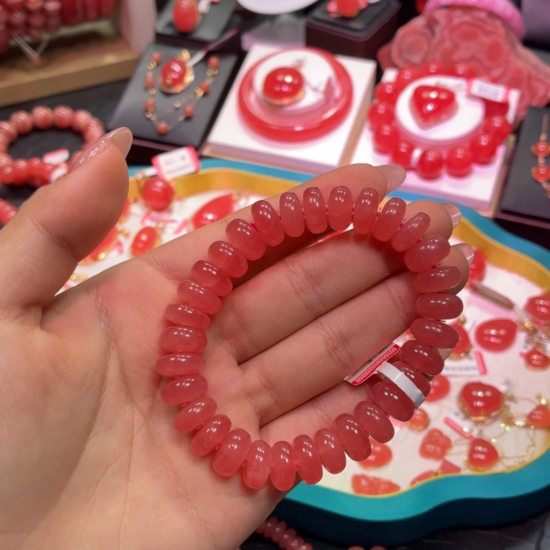 菱锰矿（红纹石）未镶嵌手串算盘珠11mm