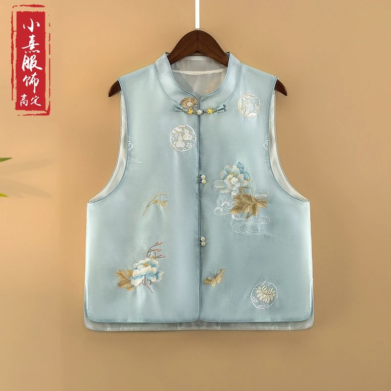 【烟菡】夏季2025新款马甲女装新中式宽松立领绣花薄款气质上衣马夹