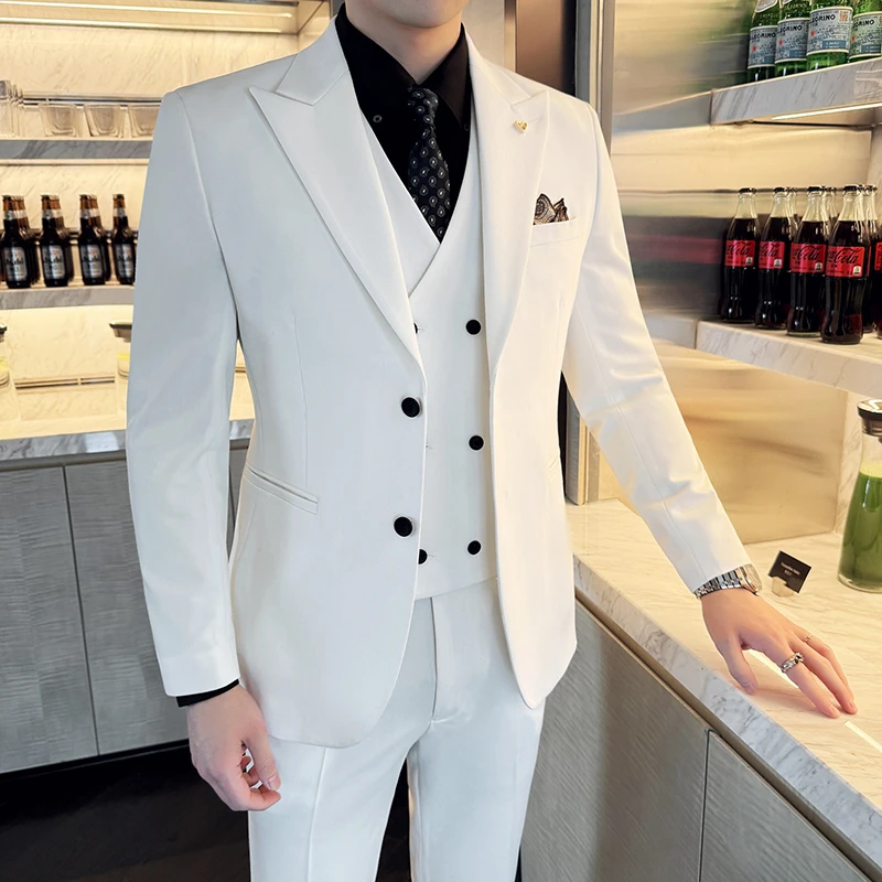 男士结婚礼西服套装男青年修身商务休闲英伦风潮流西装三件套帅气