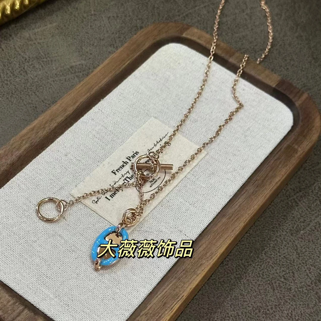 钛钢项链 蓝色猪鼻子个性项链-67377