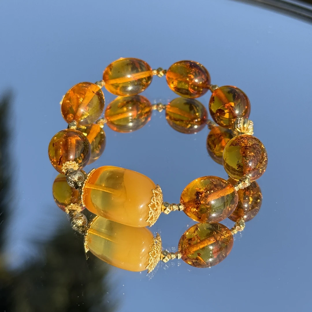 【阿胶】净水级15mm花珀奇幻系列蜜蜡手串