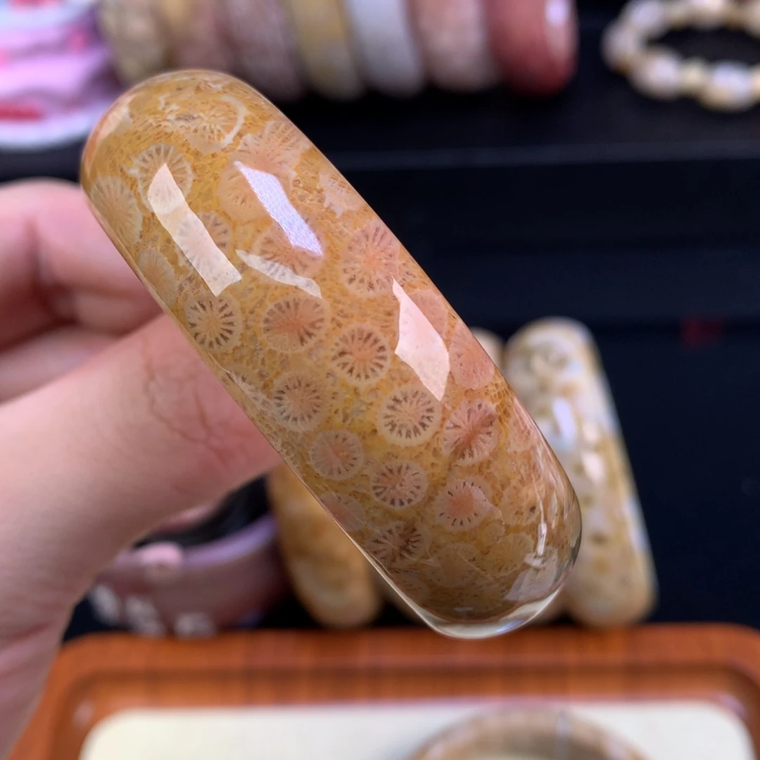 硅化珊瑚（珊瑚玉）未镶嵌颈饰72号金黄带彩花53圈