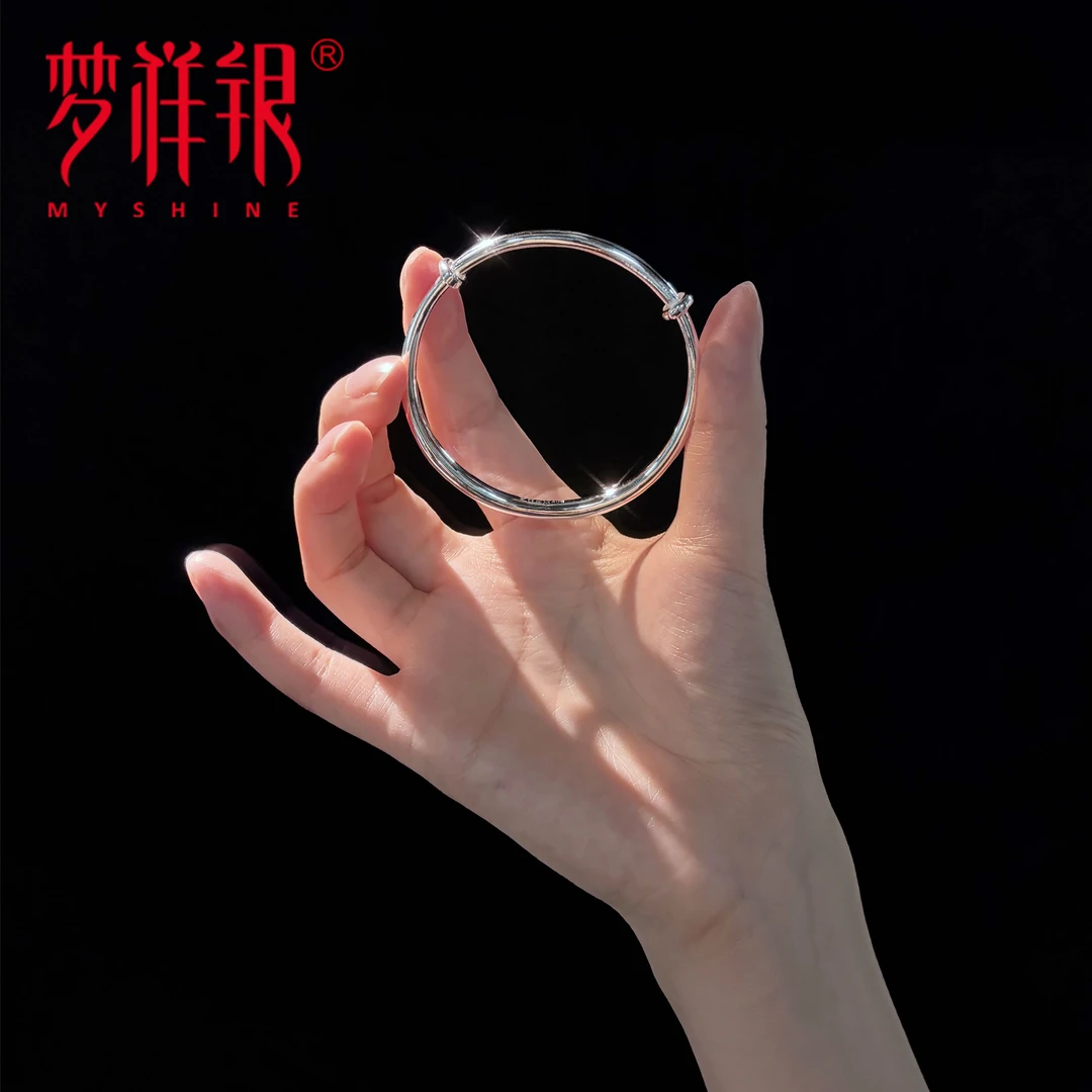 足银手镯 甜美民族风女原创设计可调节光面圈圈镯子轻奢百搭个性