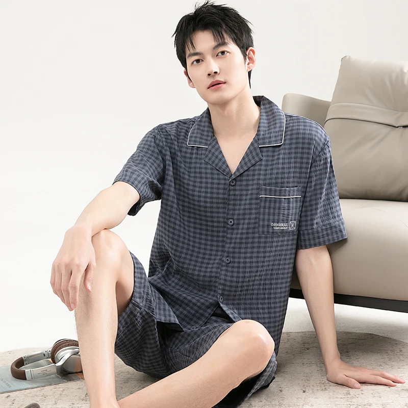 2025新款男士云朵棉翻领短袖短裤家居服套装EC280