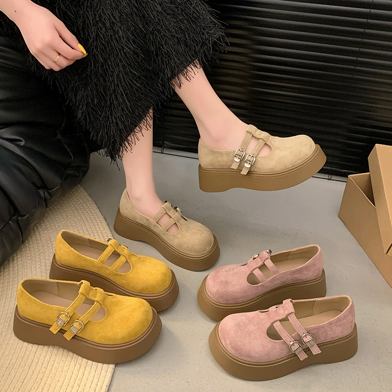 复古厚底玛丽珍鞋女2025春夏新款百搭小个子增高勃肯鞋休闲乐福鞋