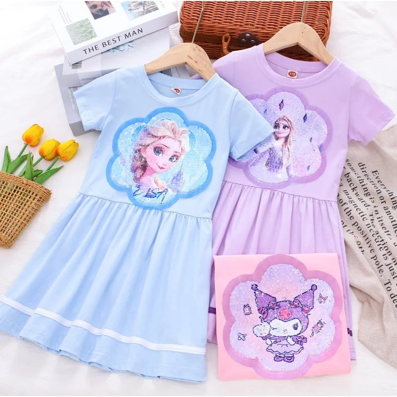 女童变色亮片连衣裙夏季短袖裙子小女孩可爱公主裙