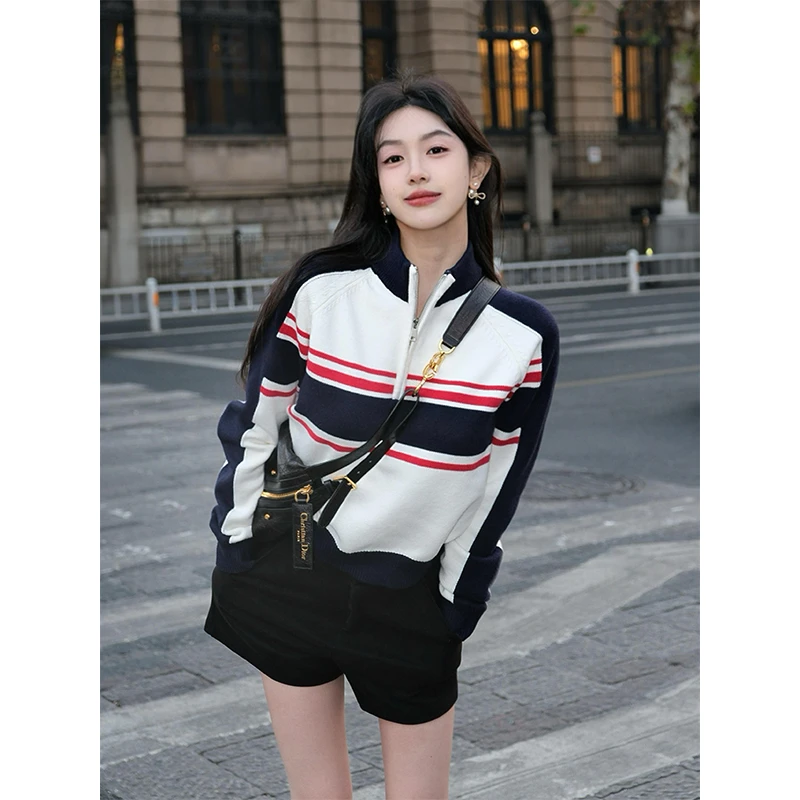 MARIE.COCO美式条纹针织衫女春季新款软糯毛衣设计感宽松慵懒上衣