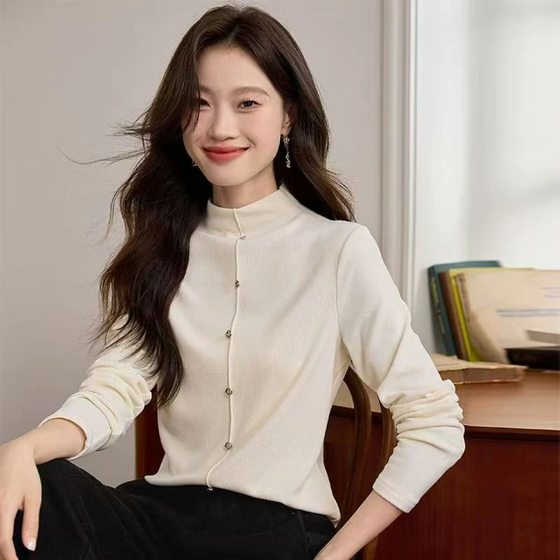 牛【直排扣】秋冬糯米绒排扣设计简约亲肤柔软百搭款打底衫