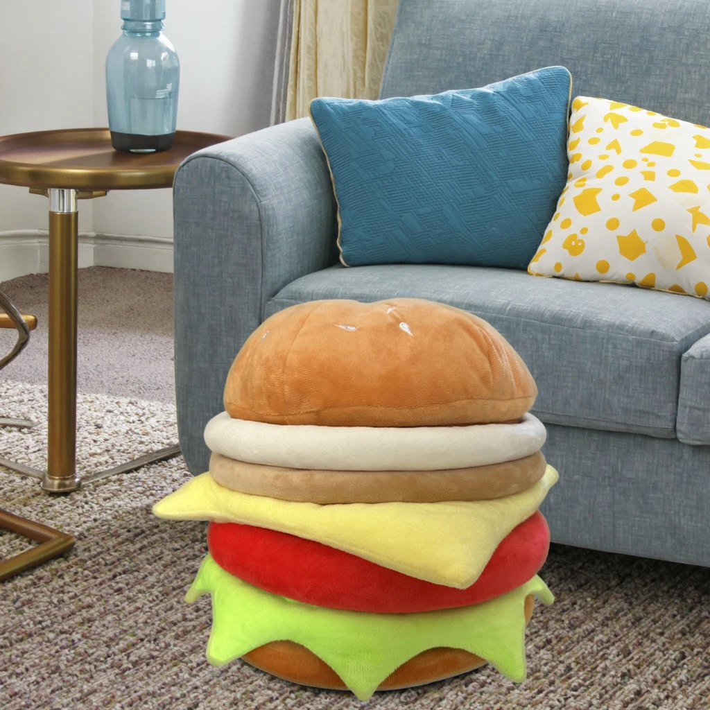 可爱手工编织新款零食换鞋可坐收纳凳卡通玄关带盖折叠巨无霸汉堡