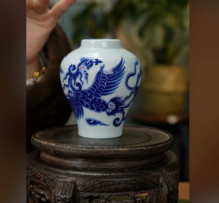 景德镇国企好瓷推荐崔可辉青花  凤凰水洗赏瓶139