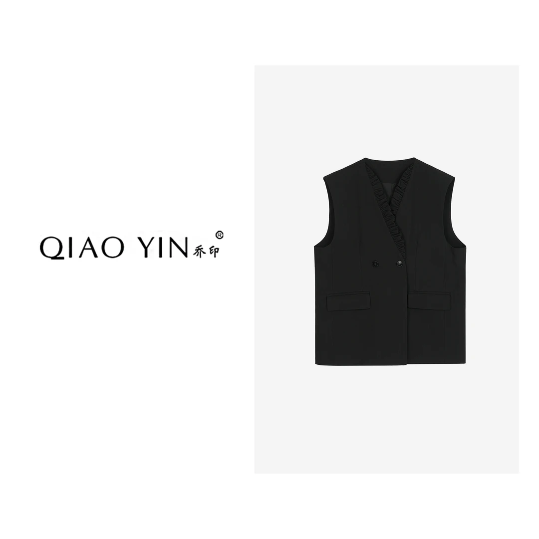 QIAO YIN“马夹”气质时尚休闲黑色无袖简约QY26667