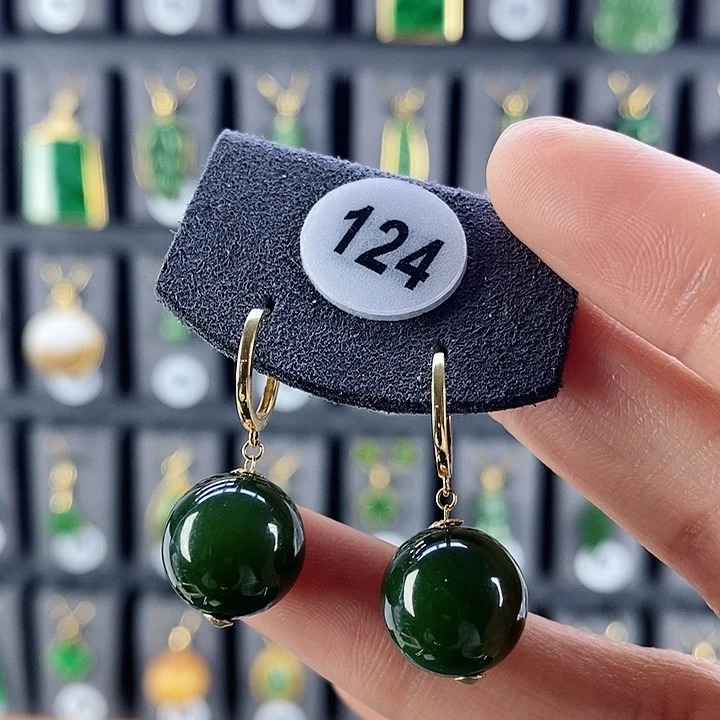 和田玉耳饰18K金镶嵌