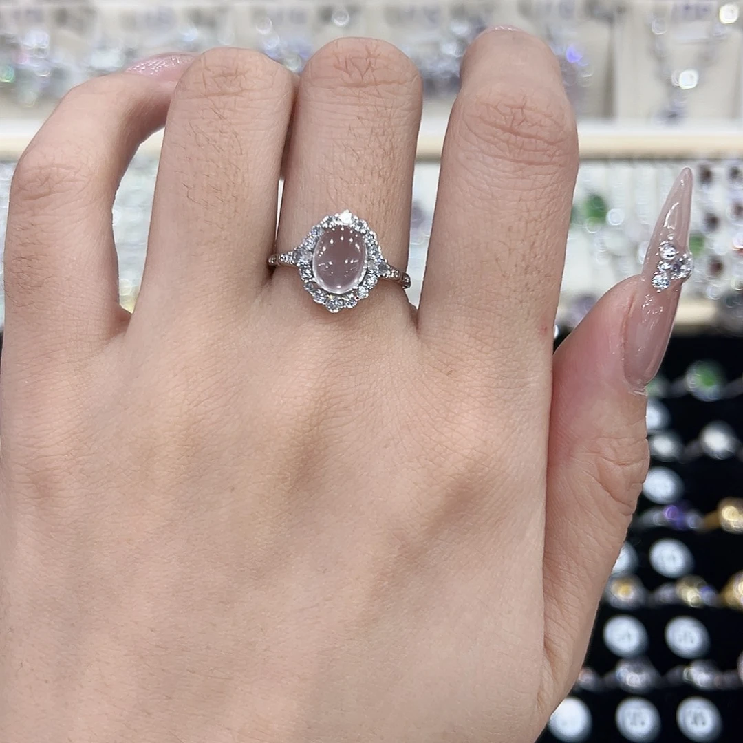 芙蓉石银S925镶嵌戒指