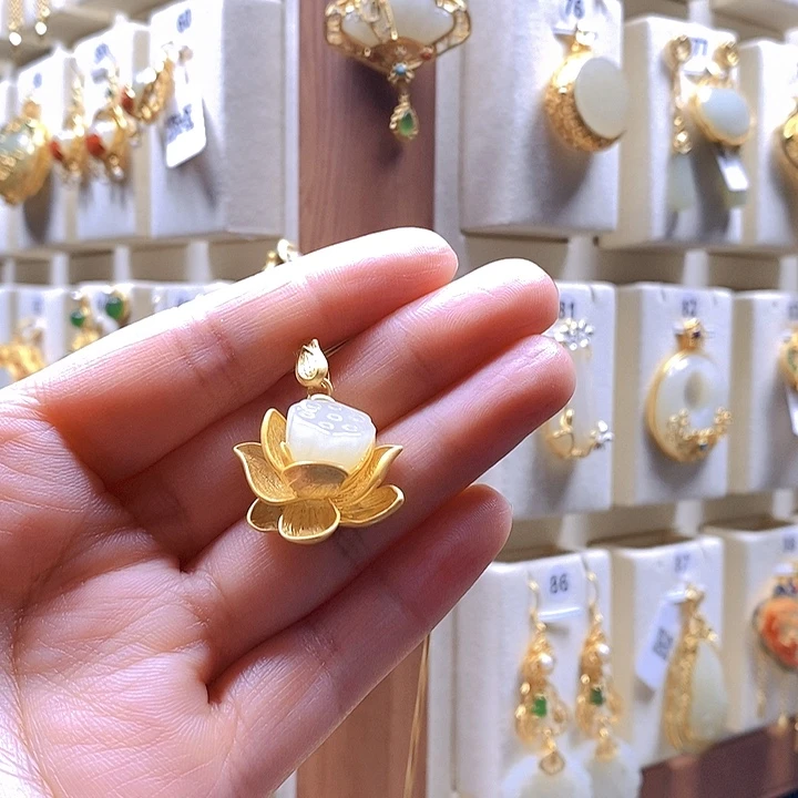 和田玉颈饰银S925镶嵌